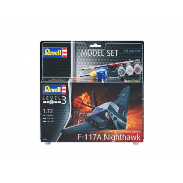 KIT PARA MONTAR REVELL MODEL SET AVIÃO LOCKHEED MARTIN F-117A NIGHTHAWK 1/72 37 PEÇAS COMPLETO COM TINTAS COLA E PINCEL REV 63899